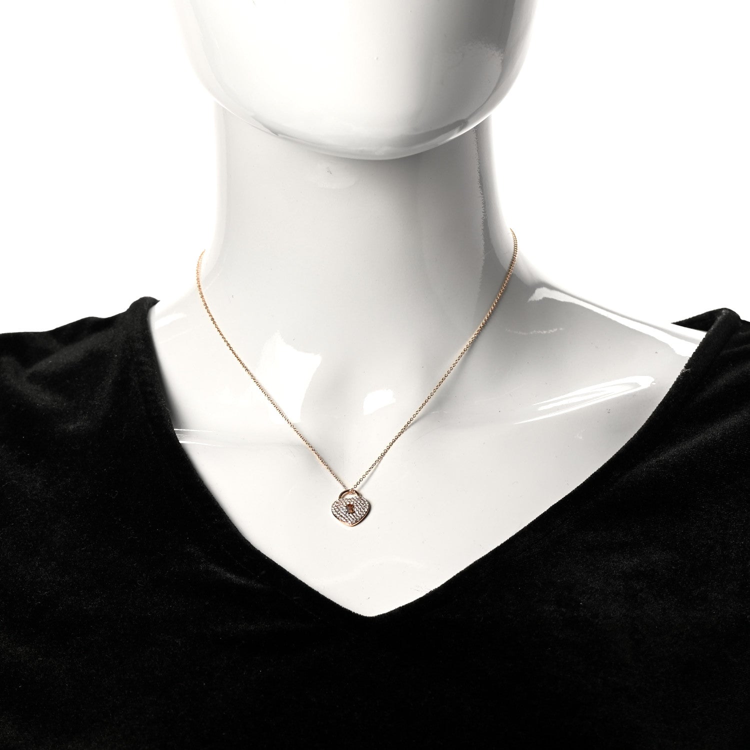 Tiffany 18K Rose Gold Diamond Heart Lock Pendant Necklace 2 of 7