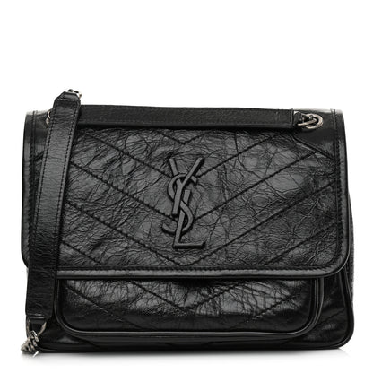 Saint Laurent Crinkled Lambskin Matelasse Monogram Baby Niki Chain Satchel Black 1 of 8