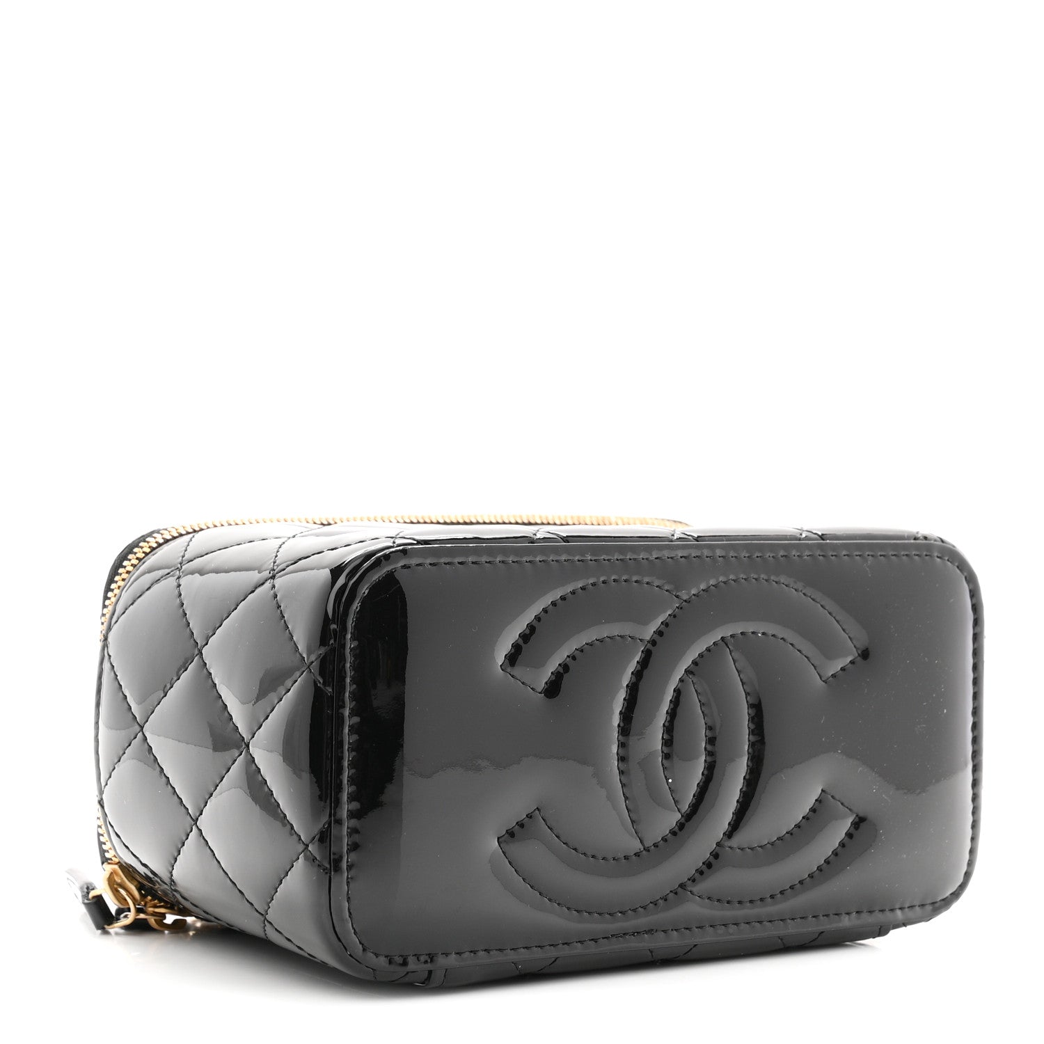 Chanel Patent Enamel Quilted Small Coco Hearts Vanity Case With Chain Black 3 of 10
