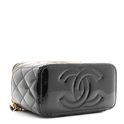 Chanel Patent Enamel Quilted Small Coco Hearts Vanity Case With Chain Black 3 of 10