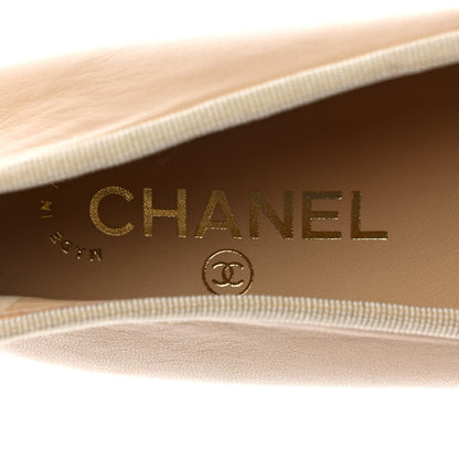 Chanel Lambskin Cap Toe CC Ballerina Flats 39 Beige Black 7 of 9