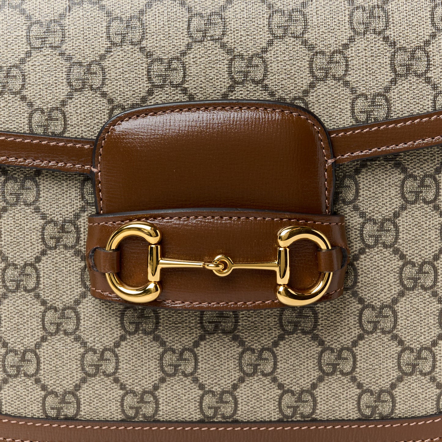 GG Supreme Monogram Horsebit 1955 Shoulder Bag Beige Brown Sugar