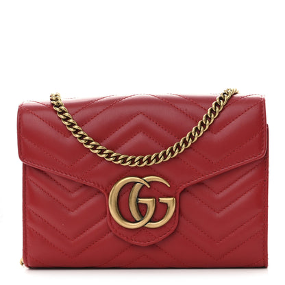 Gucci Calfskin Matelasse GG Marmont Chain Wallet Hibiscus Red 1 of 12