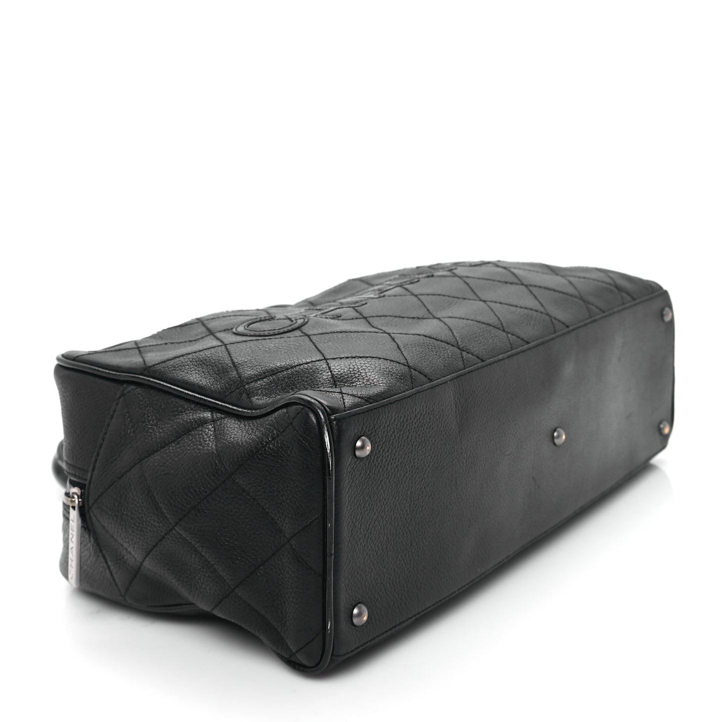 Calfskin Patent Quilted Bowler Black
