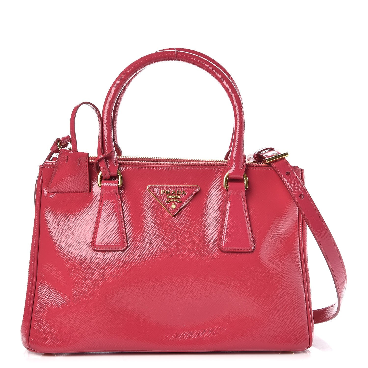 Prada Saffiano Vernice Mini Galleria Double Zip Tote Peonia 1 of 12