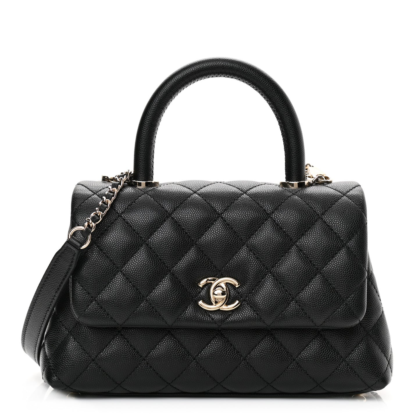 Caviar Quilted Mini Coco Handle Flap Black