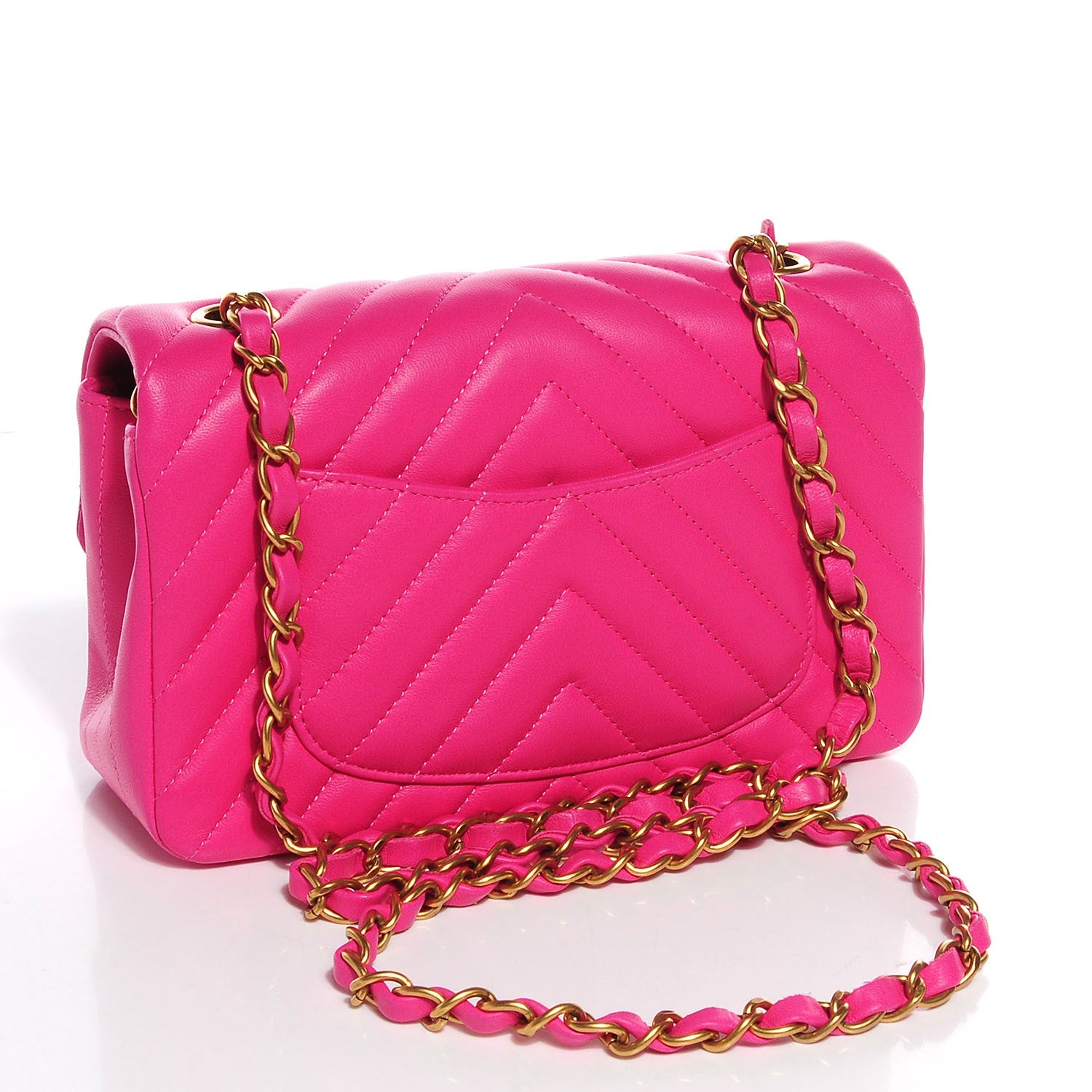 Chanel Lambskin Chevron Quilted Mini Rectangular Flap Dark Pink 3 of 9