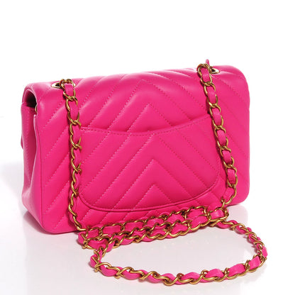 Chanel Lambskin Chevron Quilted Mini Rectangular Flap Dark Pink 3 of 9