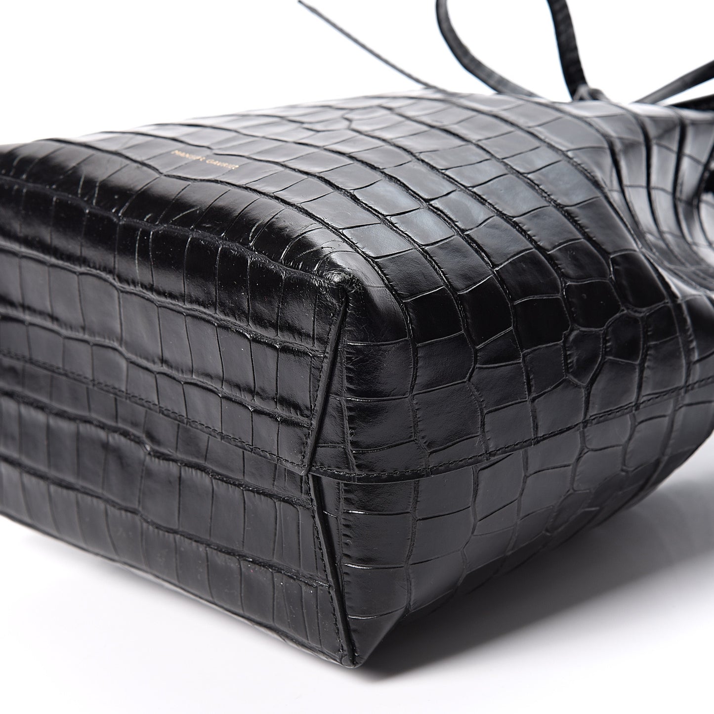 Crocodile Embossed Mini Bucket Bag Black