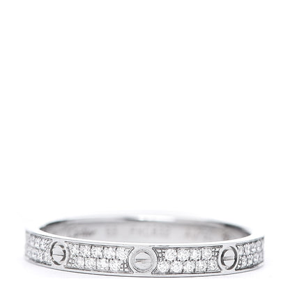 Cartier 18K White Gold Diamond 2.6mm LOVE Paved Band Ring 53 6.25 1 of 6