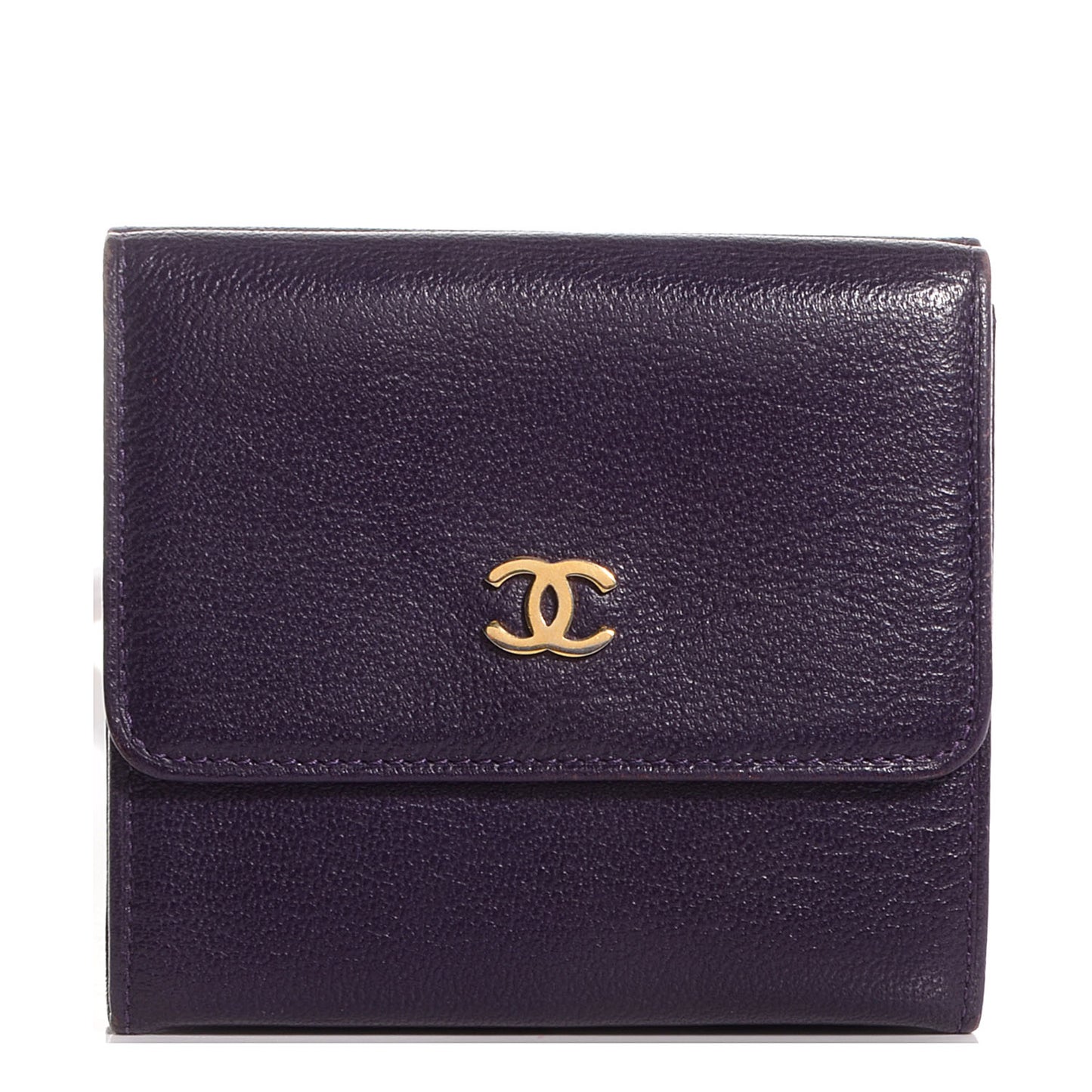 Chevre Goatskin Compact CC Flap Wallet Purple