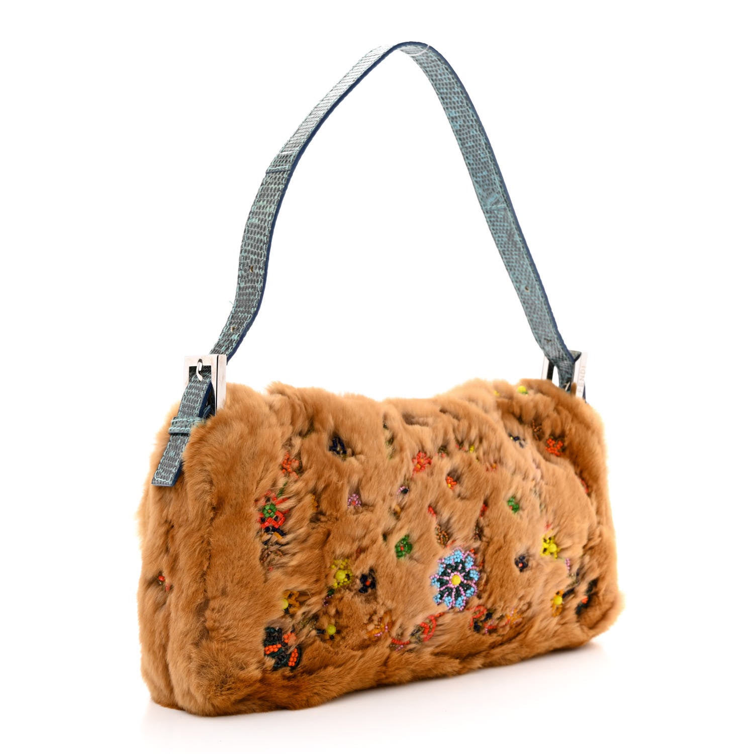 Fendi Fur Lizard Beaded Baguette Brown Multicolor 3 of 11