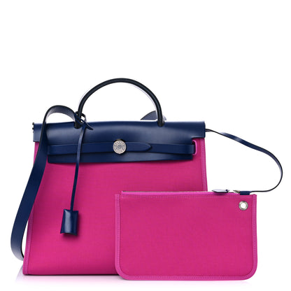 Hermes Vache Hunter Toile Officier Herbag Zip 31 PM Magnolia Bleu Saphir 1 of 11