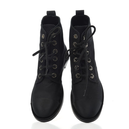 Chanel Cotton Grosgrain Cap Toe CC Lace Up Boots 40 Black 5 of 11