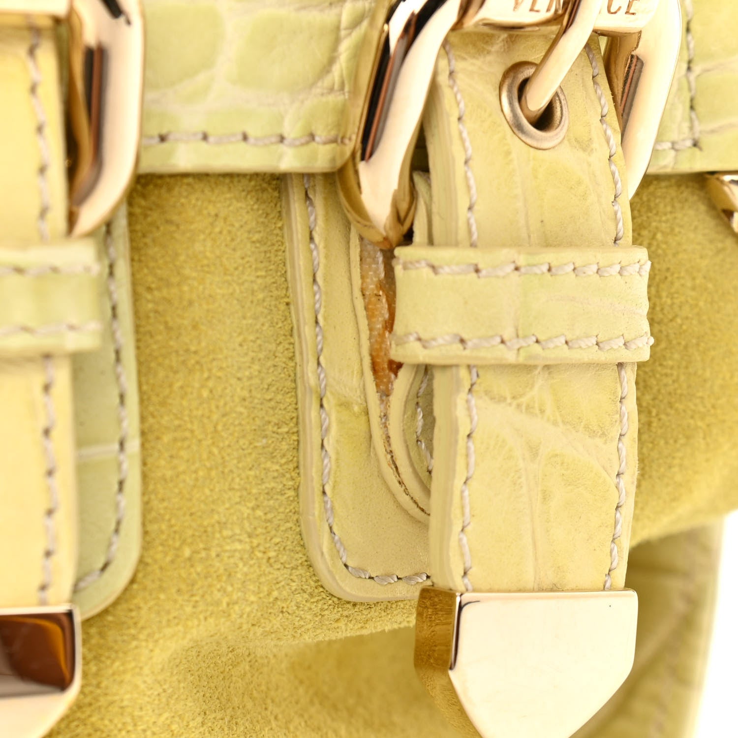 Versace Calfskin Crocodile Embossed Canyon Bag Yellow 10 of 12