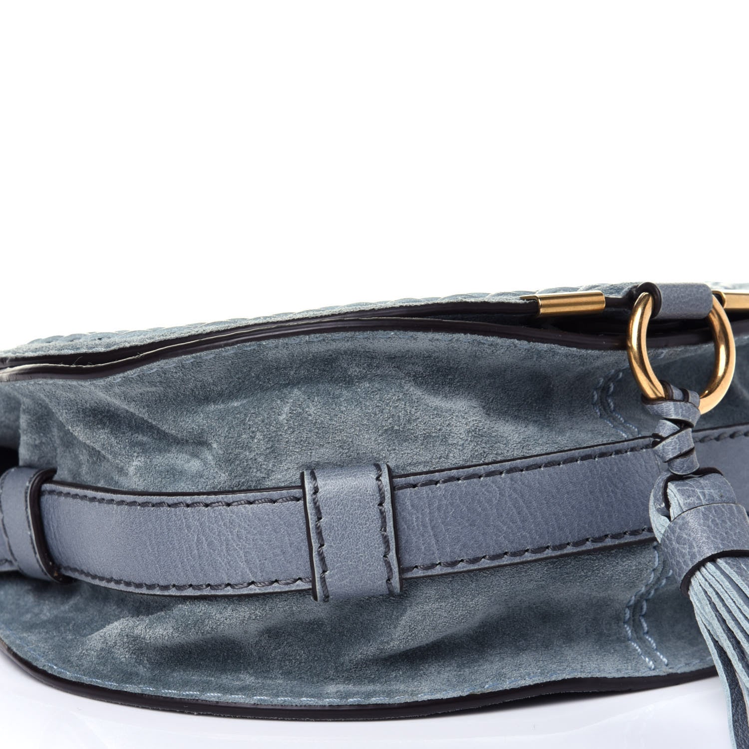 Chloe Suede Calfskin Braided Mini Marcie Round Crossbody Bag Cloudy Blue 7 of 10