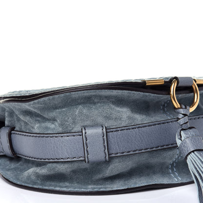 Chloe Suede Calfskin Braided Mini Marcie Round Crossbody Bag Cloudy Blue 7 of 10