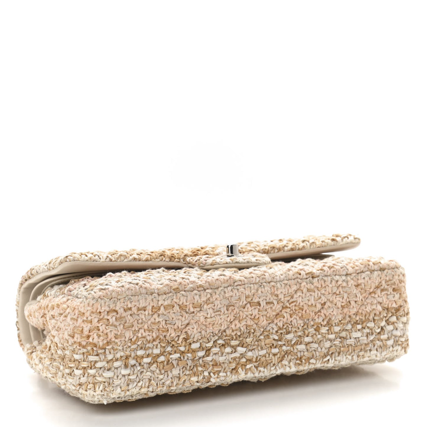 Tweed Quilted Medium Double Flap Beige Ecru Pink