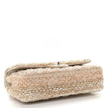 Chanel Tweed Quilted Medium Double Flap Beige Ecru Pink 4 of 11