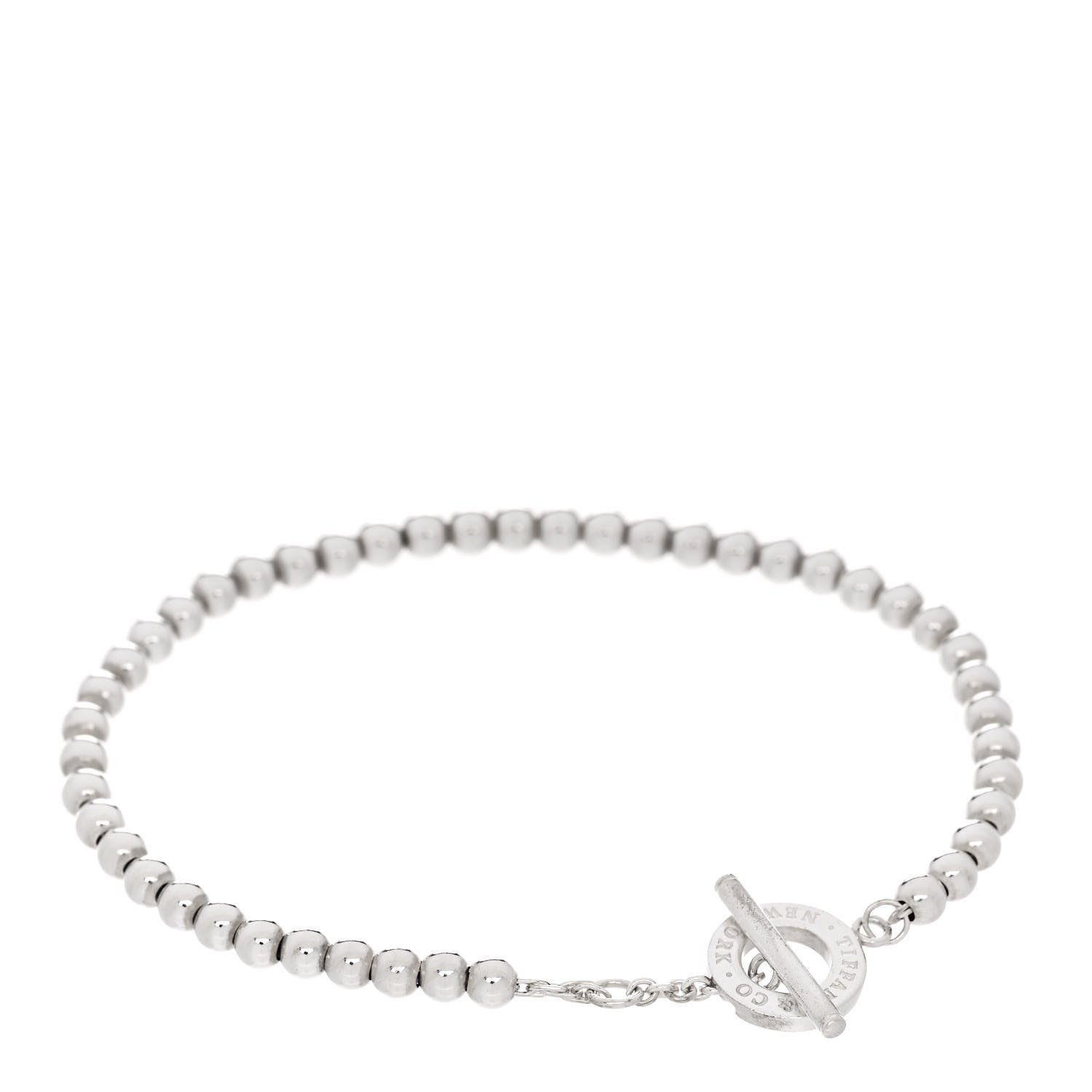 Tiffany Sterling Silver 4mm Beads Toggle Bracelet 1 of 4