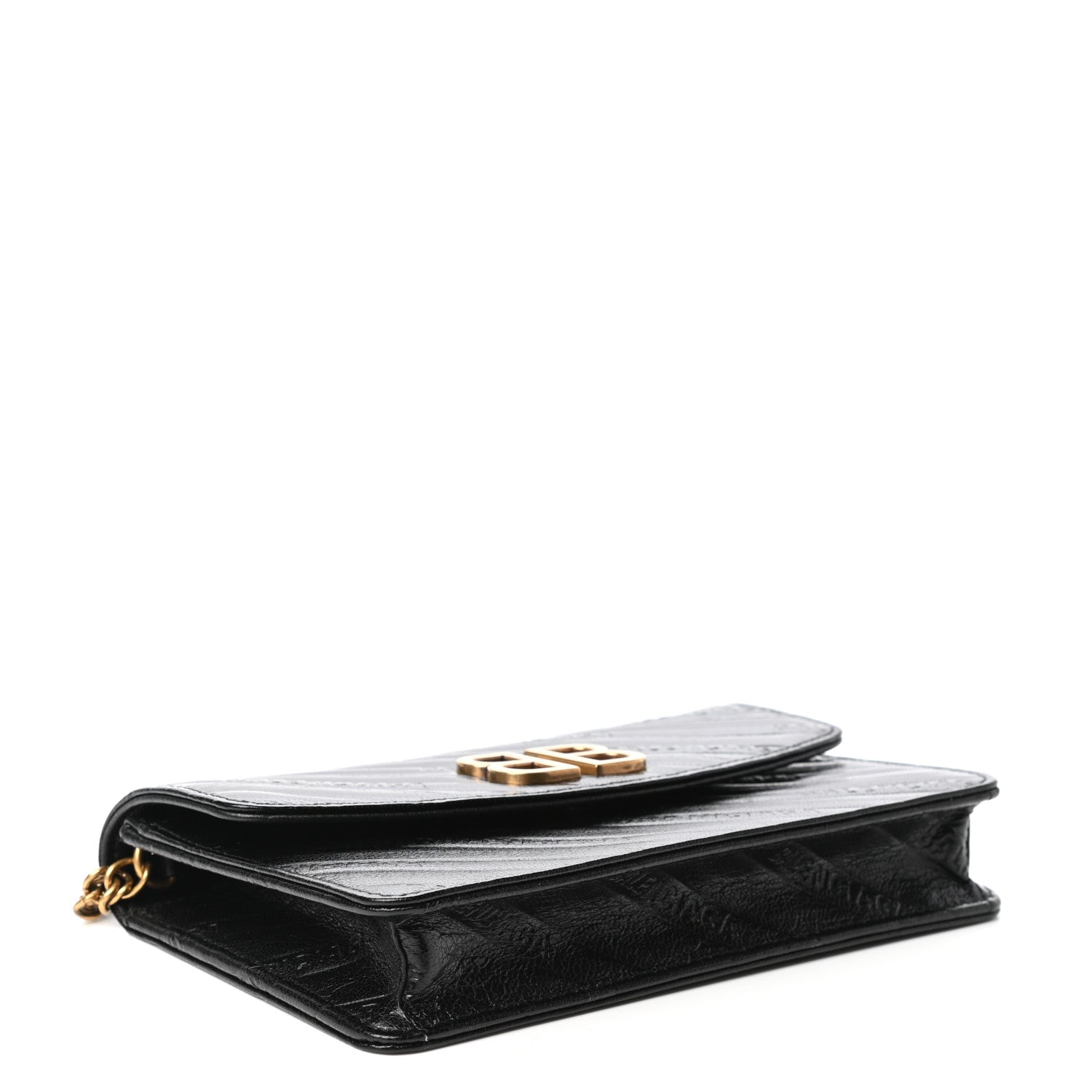 Balenciaga Shiny Goatskin Logo Embossed BB Wallet On Chain Black 4 of 8