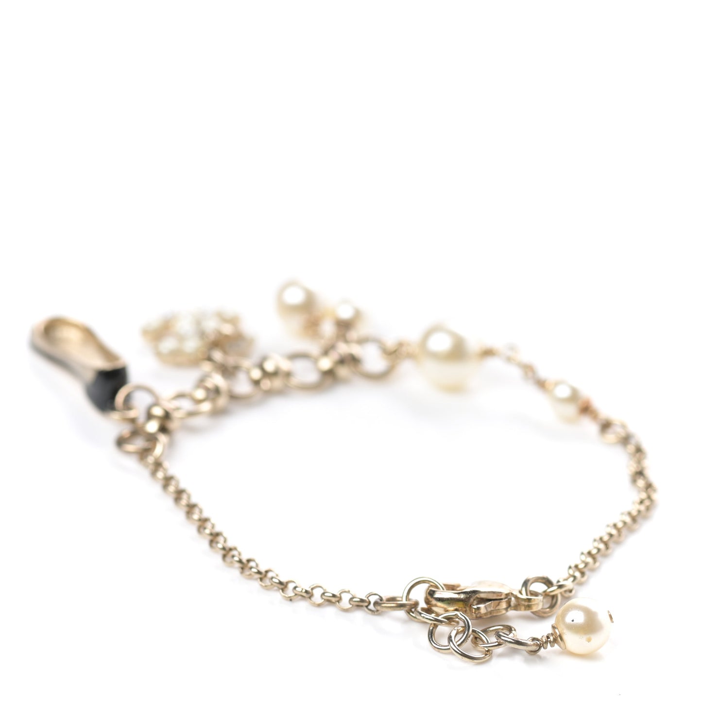 Pearl CC Charm Bracelet Gold