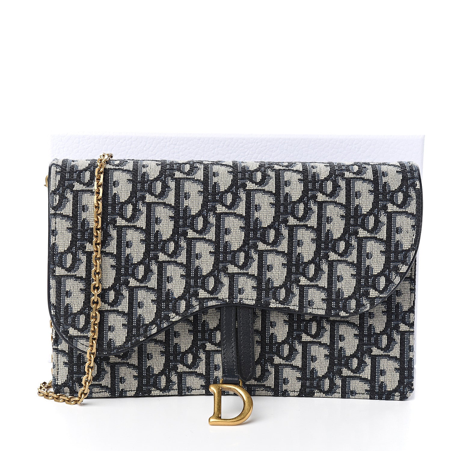 Christian Dior Oblique Saddle Chain Pouch Blue 9 of 9