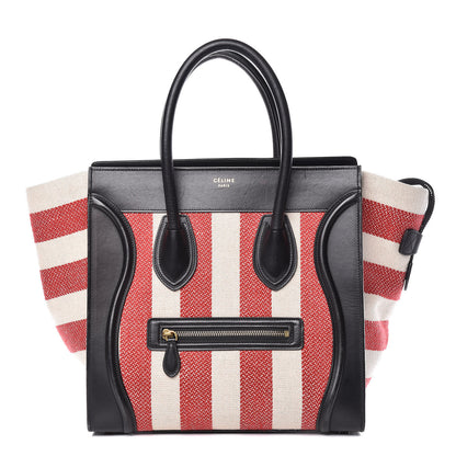 Celine Smooth Calfskin Canvas Bi-Color Striped Mini Luggage Red 1 of 14