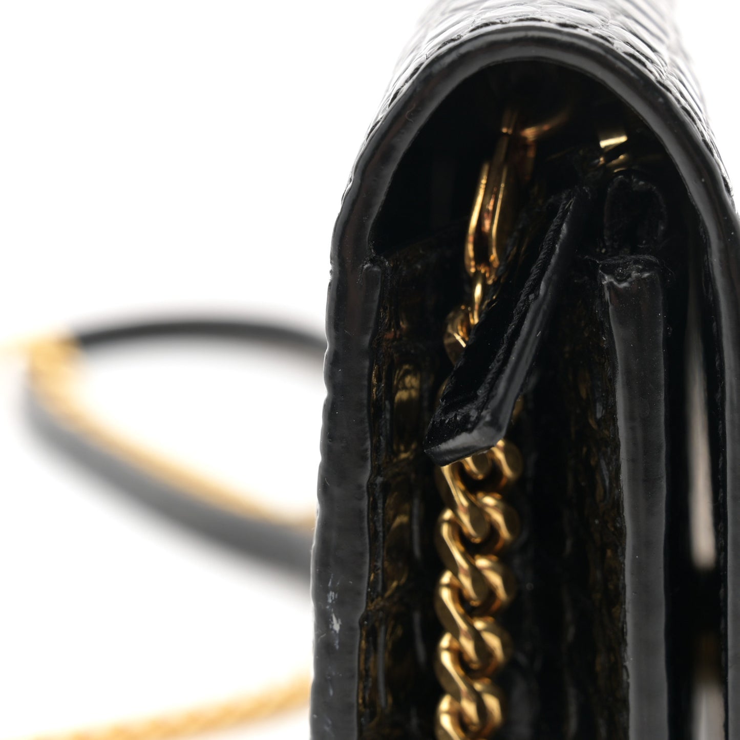 Calfskin Crocodile Embossed Kate Monogram Tassel Chain Wallet Black