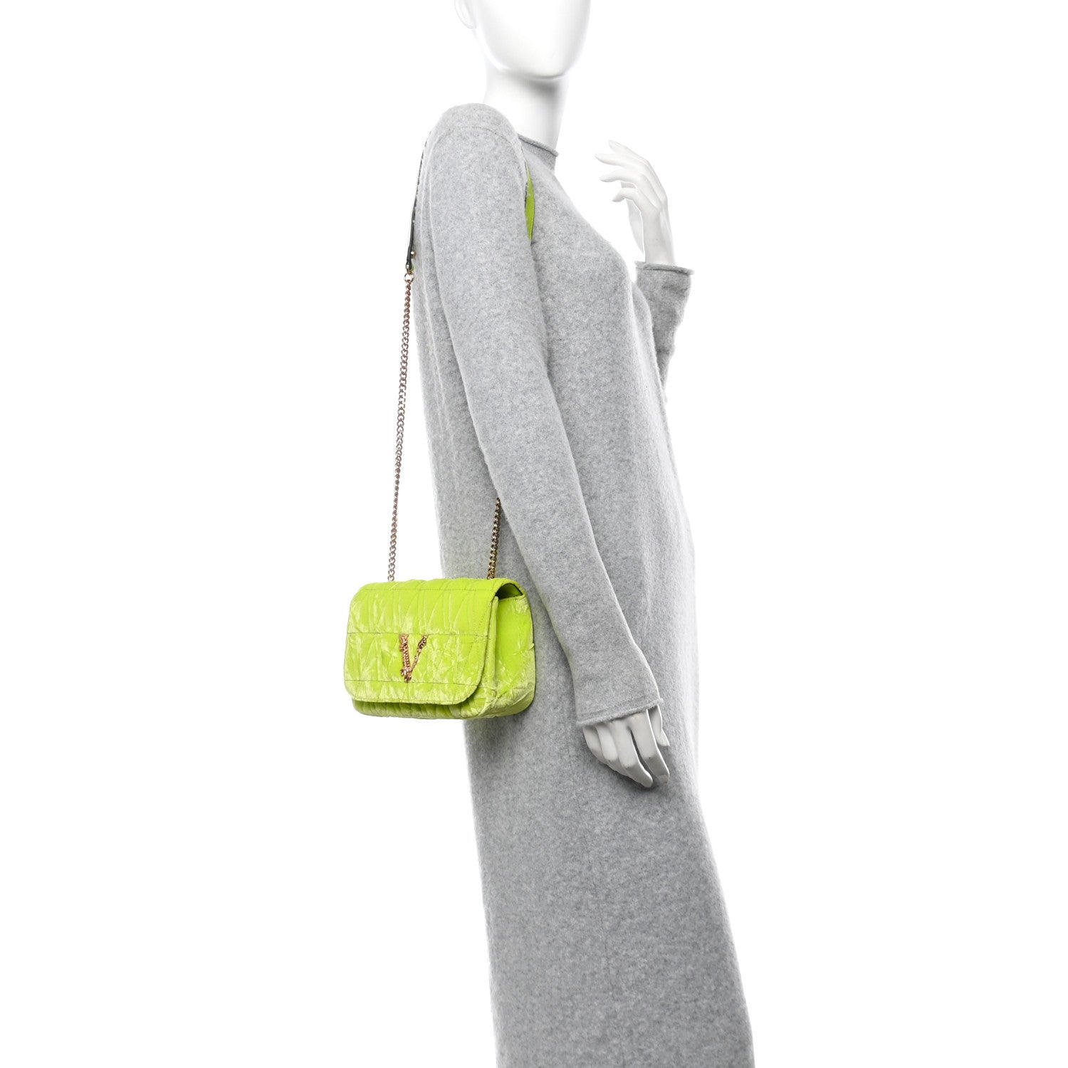 Versace Velvet Quilted Virtus Shoulder Bag Green 2 of 9