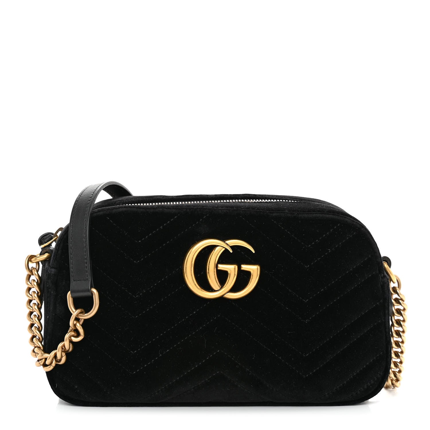 Gucci Velvet Matelasse Small GG Marmont Chain Shoulder Bag Black 1 of 10