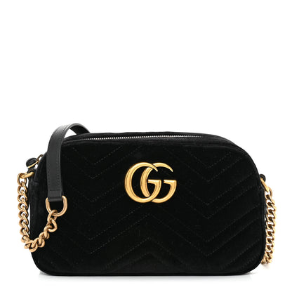 Gucci Velvet Matelasse Small GG Marmont Chain Shoulder Bag Black 1 of 10