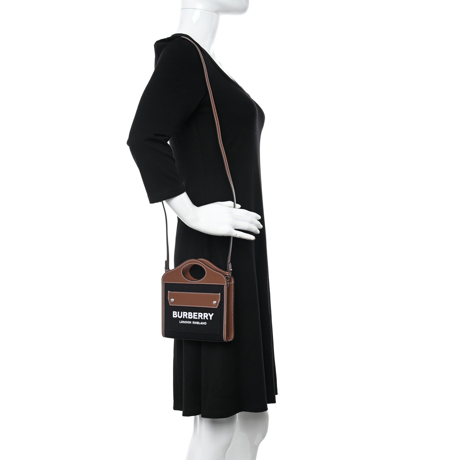 Burberry Smooth Calfskin Canvas Two Tone Micro Pocket Bag Navy Tan 2 of 10