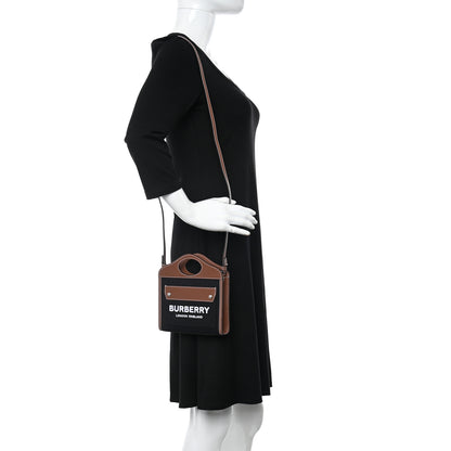 Burberry Smooth Calfskin Canvas Two Tone Micro Pocket Bag Navy Tan 2 of 10