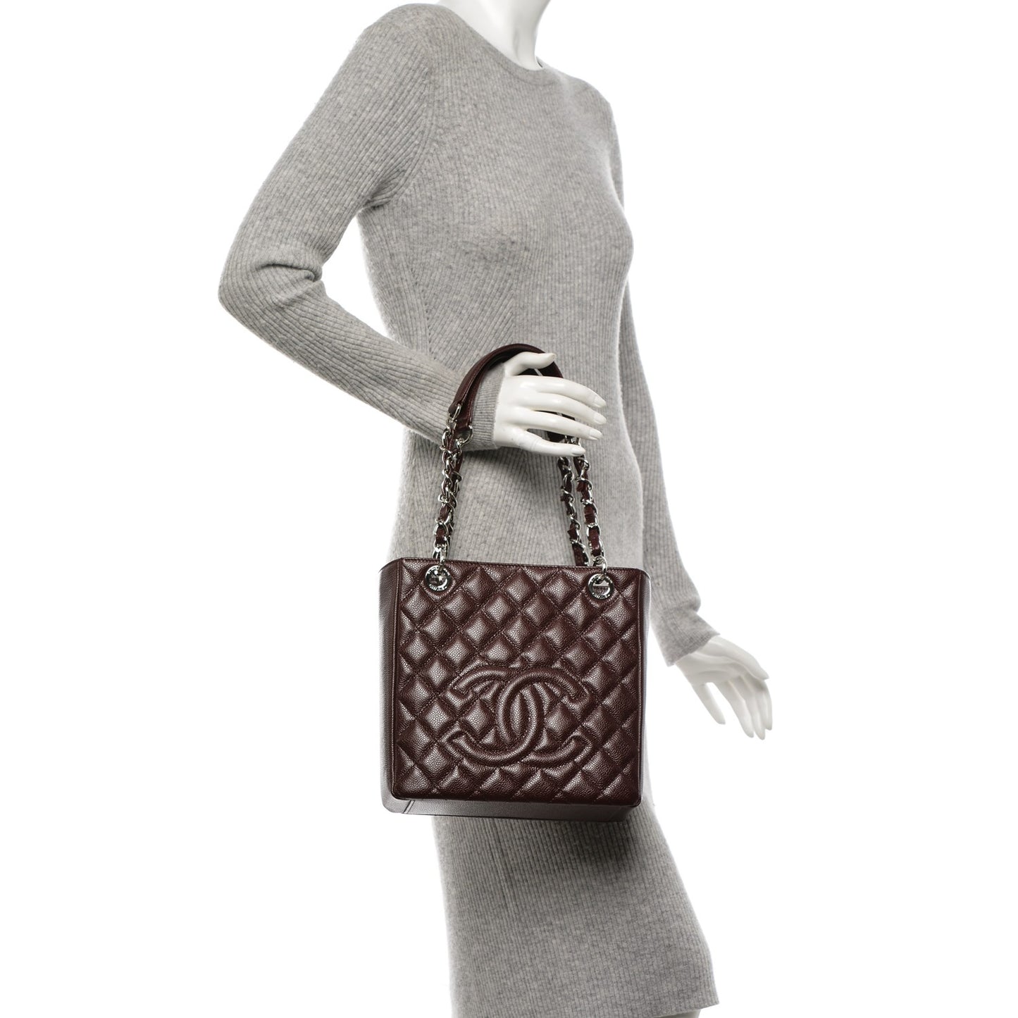 Caviar Quilted Petit Shopping Tote PST Dark Burgundy