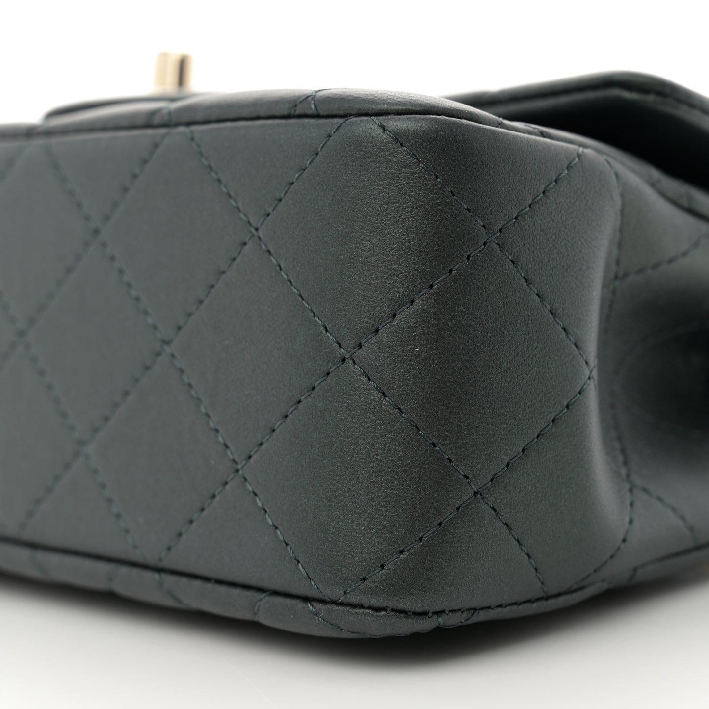 Iridescent Lambskin Quilted Mini Top Handle Rectangular Flap Dark Green