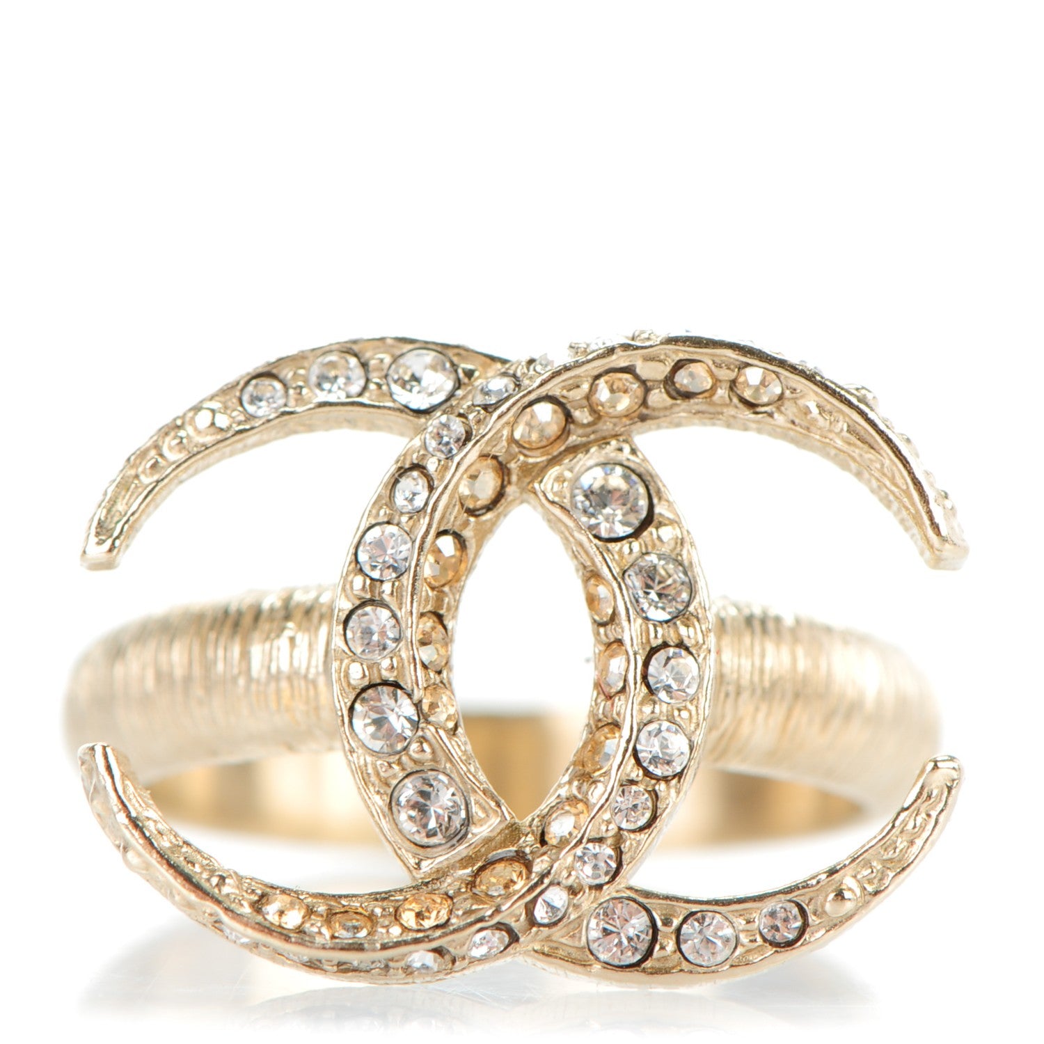 Chanel Crystal CC Ring 54 7 Gold 1 of 5