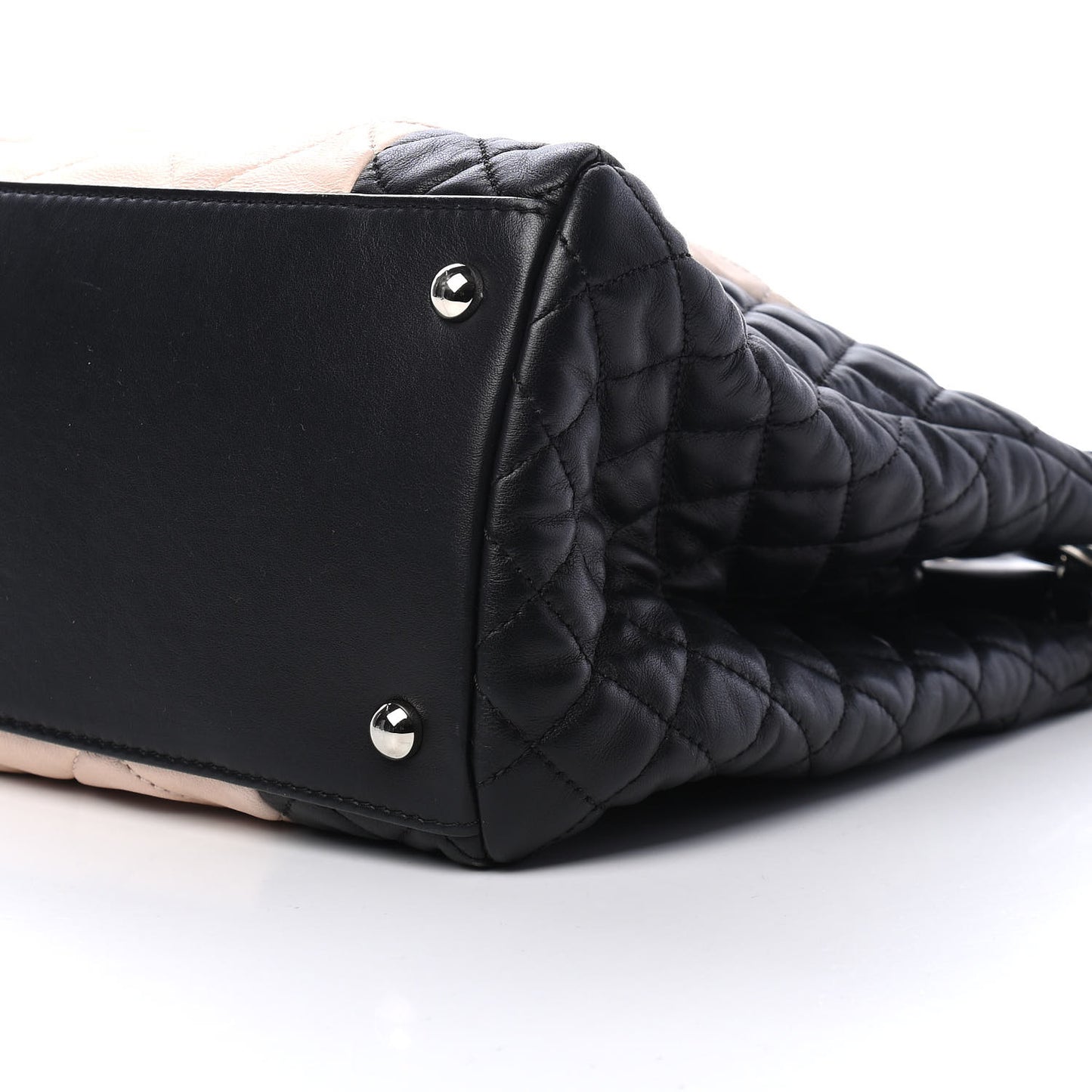 Lambskin Quilted CC Shopping Tote Black Rose Clair