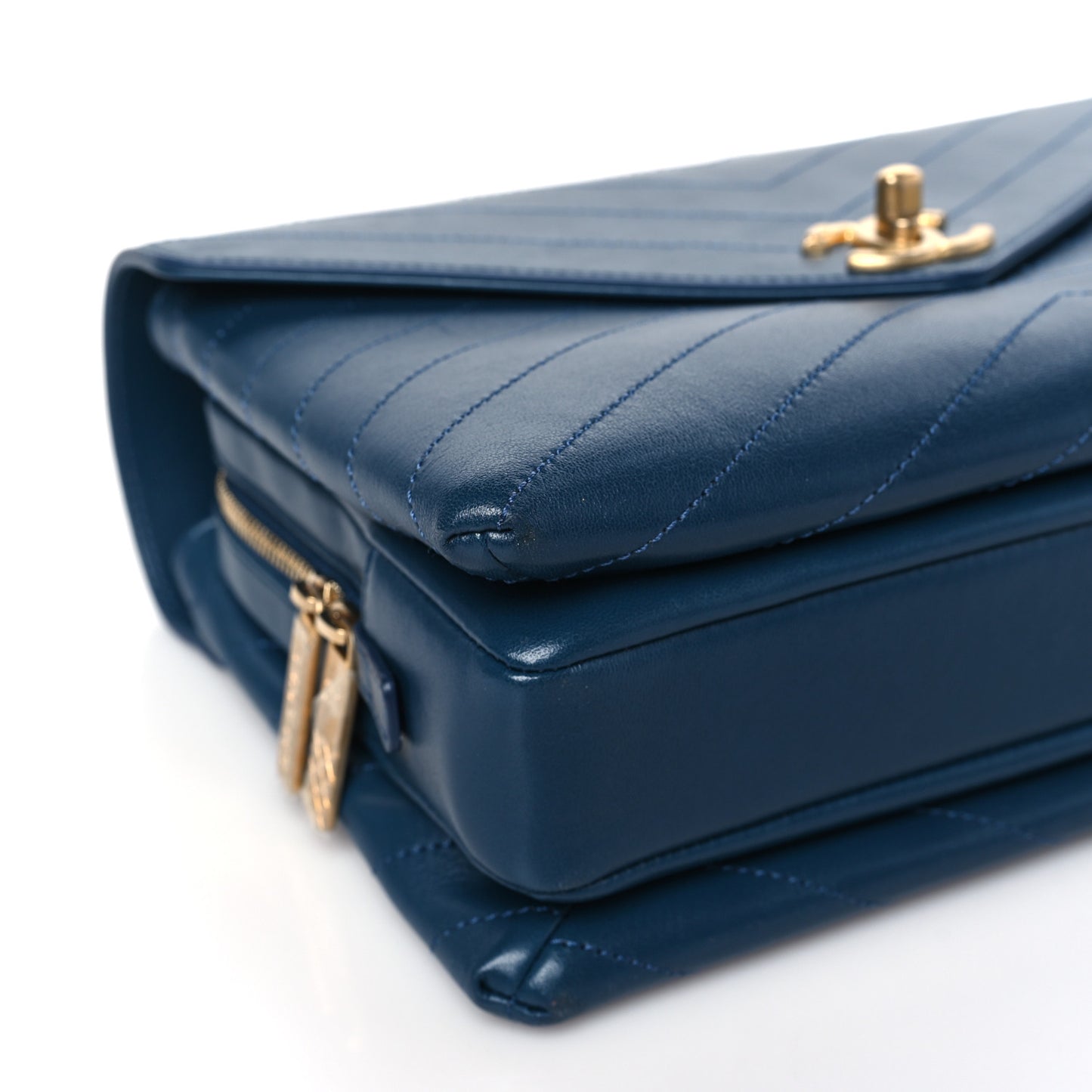 Lambskin Chevron Stitched Medium Envelope Flap Blue