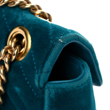 Gucci Velvet Matelasse Small GG Marmont Shoulder Bag Pavone Cyan 18 of 20