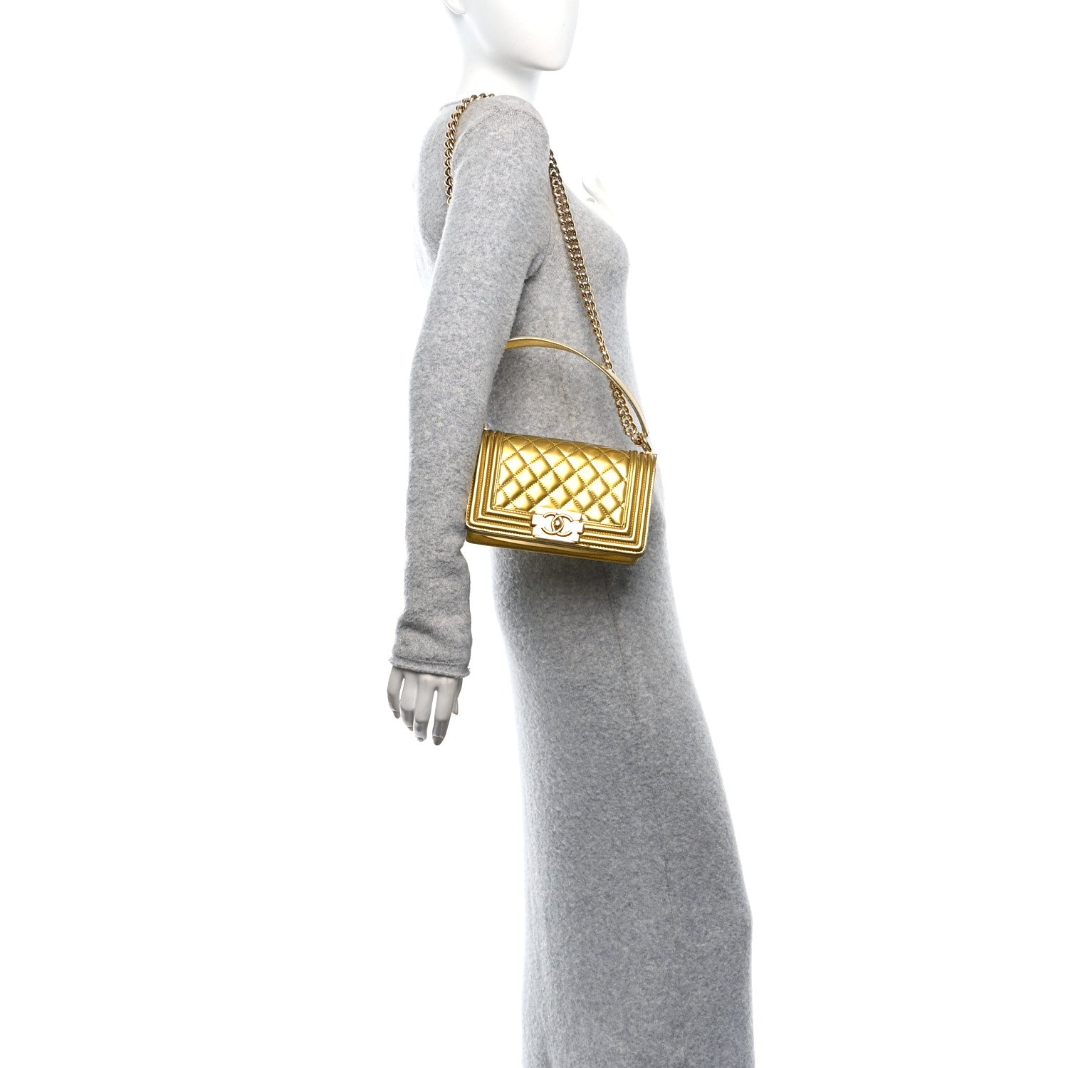 Chanel Metallic Patent Calfskin Quilted Small Boy Flap Gold 2 of 10