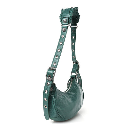 Balenciaga Extra Supple Calfskin Crystal Crocodile Embossed Le Cagole Shoulder Bag XS Jade 4 of 12