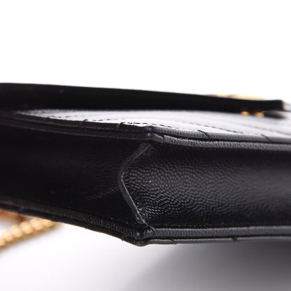 Saint Laurent Grain De Poudre Matelasse Chevron Monogram Envelope Chain Wallet Black 7 of 10