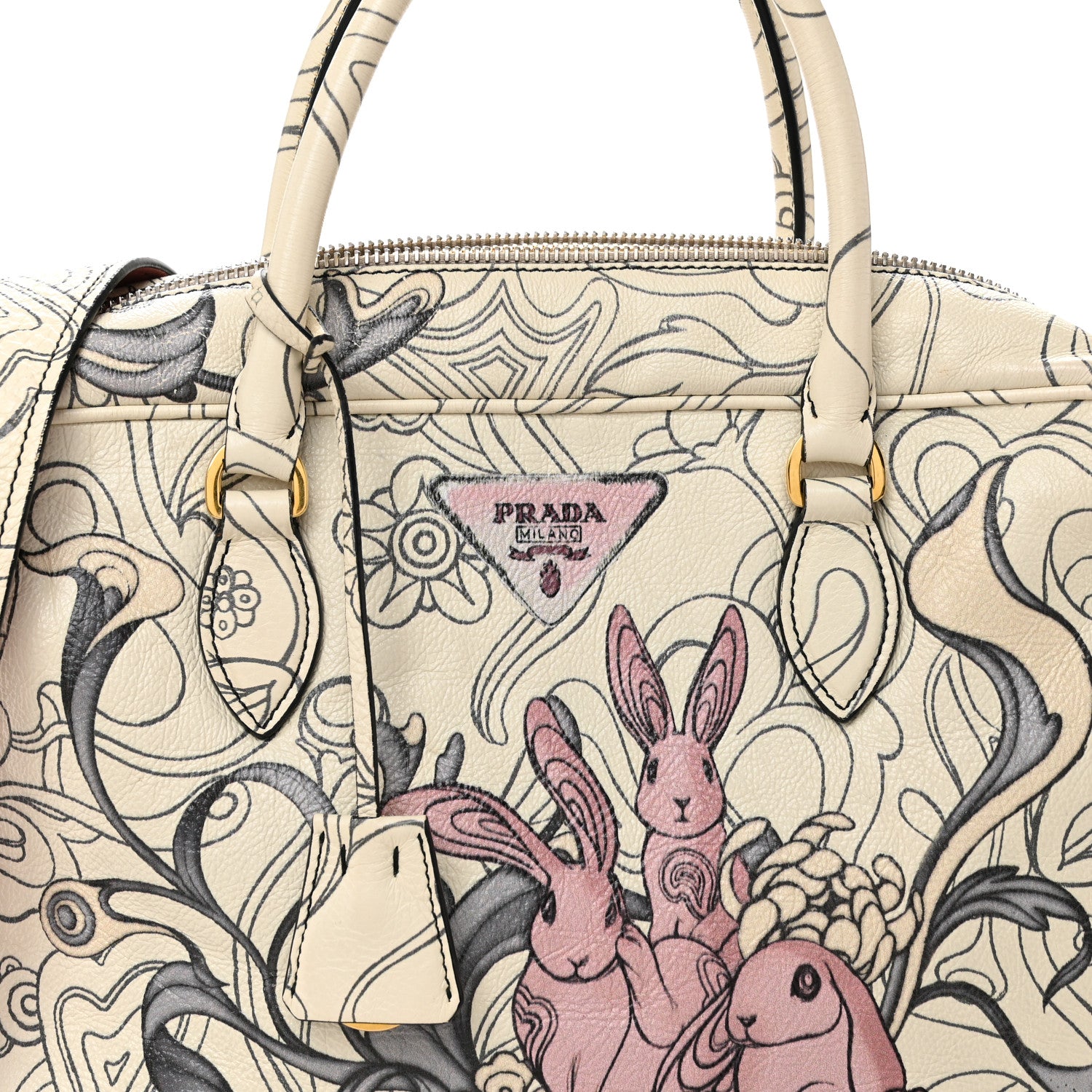 Prada X JAMES JEAN Glace Calfskin Rabbit Print Bauletto Opaline 8 of 11