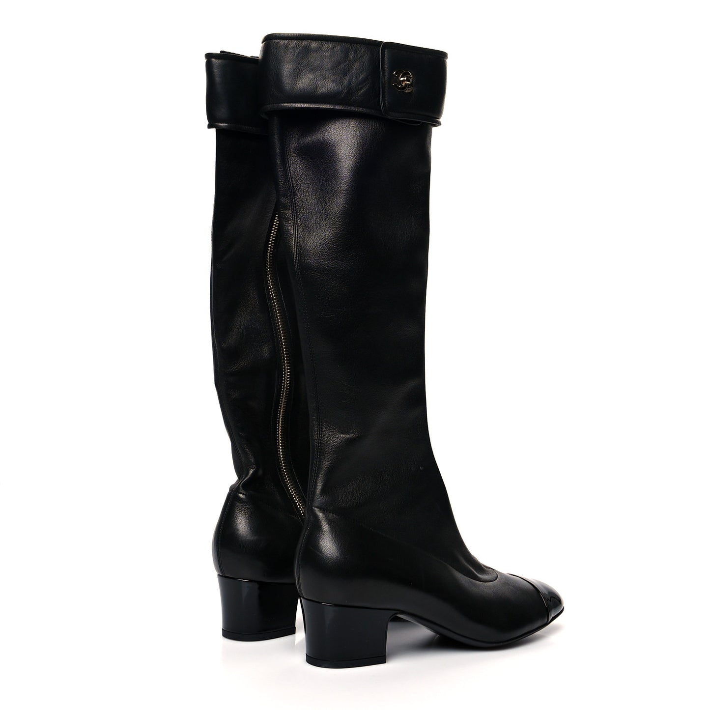 Lambskin Turnlock High Boots 38.5 Black