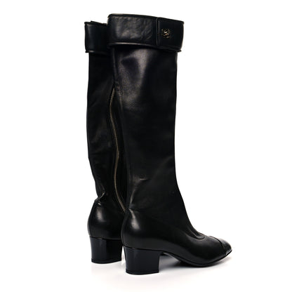 Chanel Lambskin Turnlock High Boots 38.5 Black 4 of 6