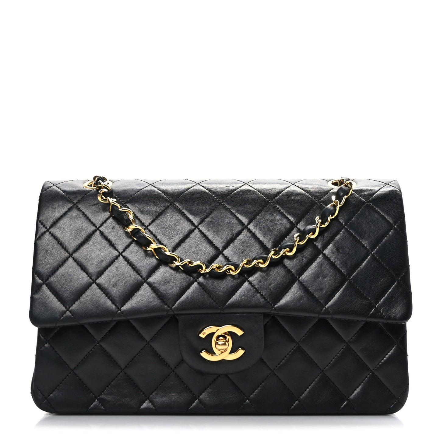 Lambskin Quilted Medium Double Flap Black
