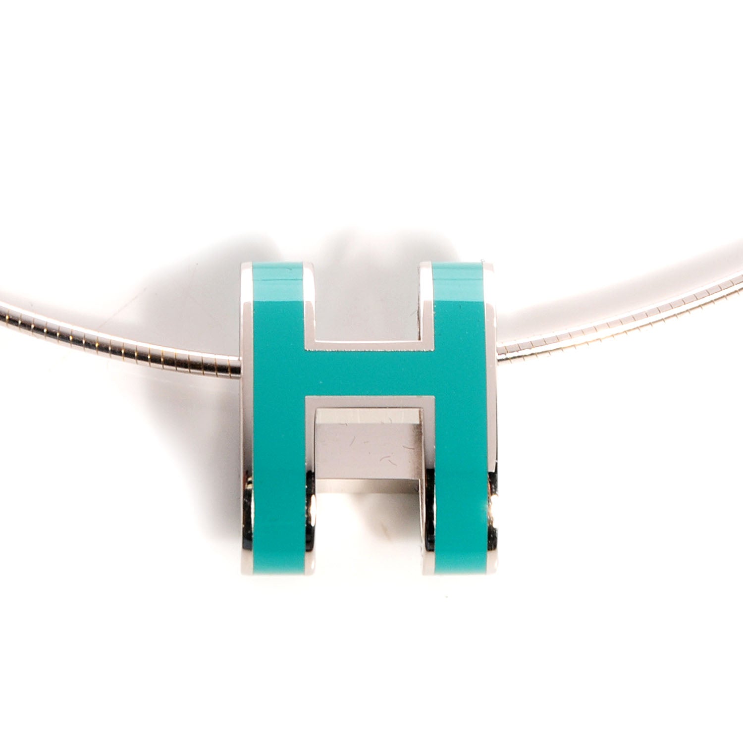 Hermes Palladium Lacquered Pop H Pendant Necklace Emerald 3 of 6