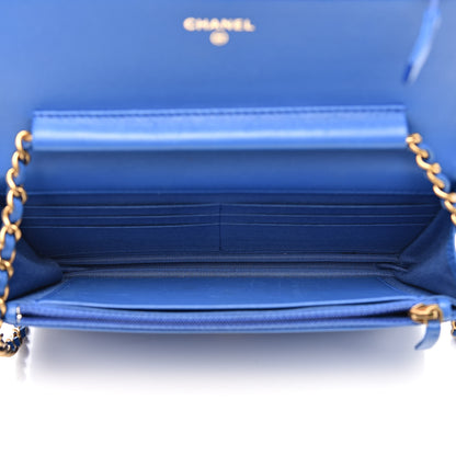 Chanel Lambskin Quilted Boy Wallet On Chain WOC Blue 5 of 14