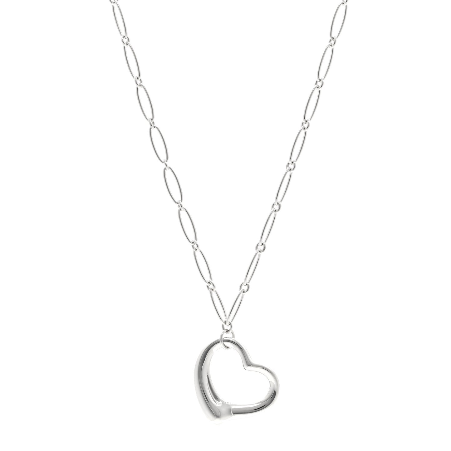 Sterling Silver 35mm Elsa Peretti Open Heart Link Pendant Necklace